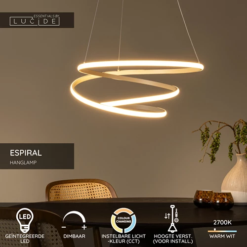 Lucide ESPIRAL - Hanglamp - LED Dimb. - CCT - 1x40W 2700K/4000K - Taupe | Essential - USP